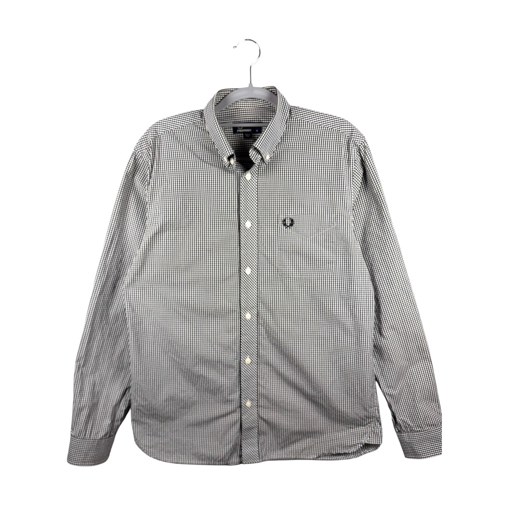 FRED PERRY Long Sleeve Gingham Plaid Shirt Men's Size M, 100% Cotton